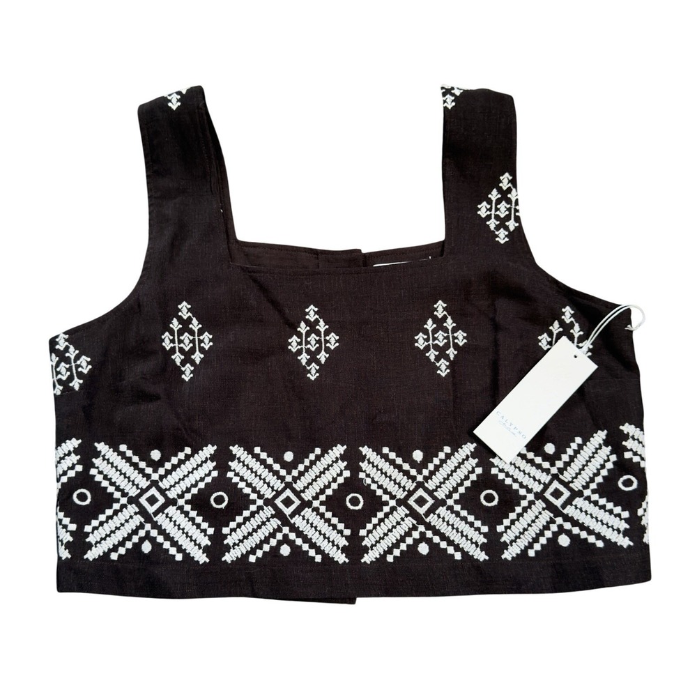 Calypso Women's‎ Brown White embroidered cropped top Boho Hippie Summer Size M